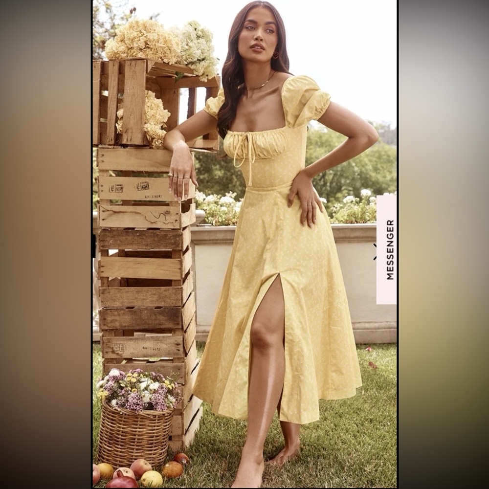 House of CB Tallulah Yellow Floral Corset Puff Sleeve Dress
